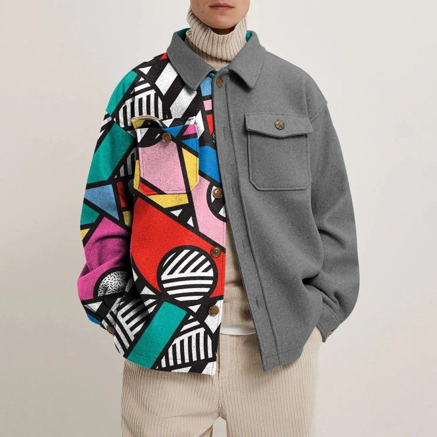 Men's Casual Fashion Vintage Printing Splicing Coat - Elite Essence Store