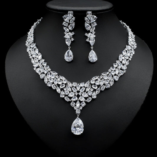 Bridal Zircon Necklace Two-piece Earrings Set - Elite Essence Store