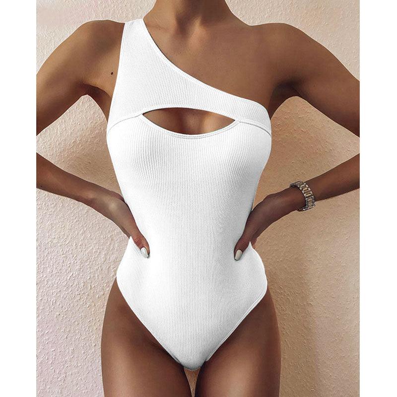 New Bikini Solid Color One-shoulder One-piece Swimsuit Women - Elite Essence Store