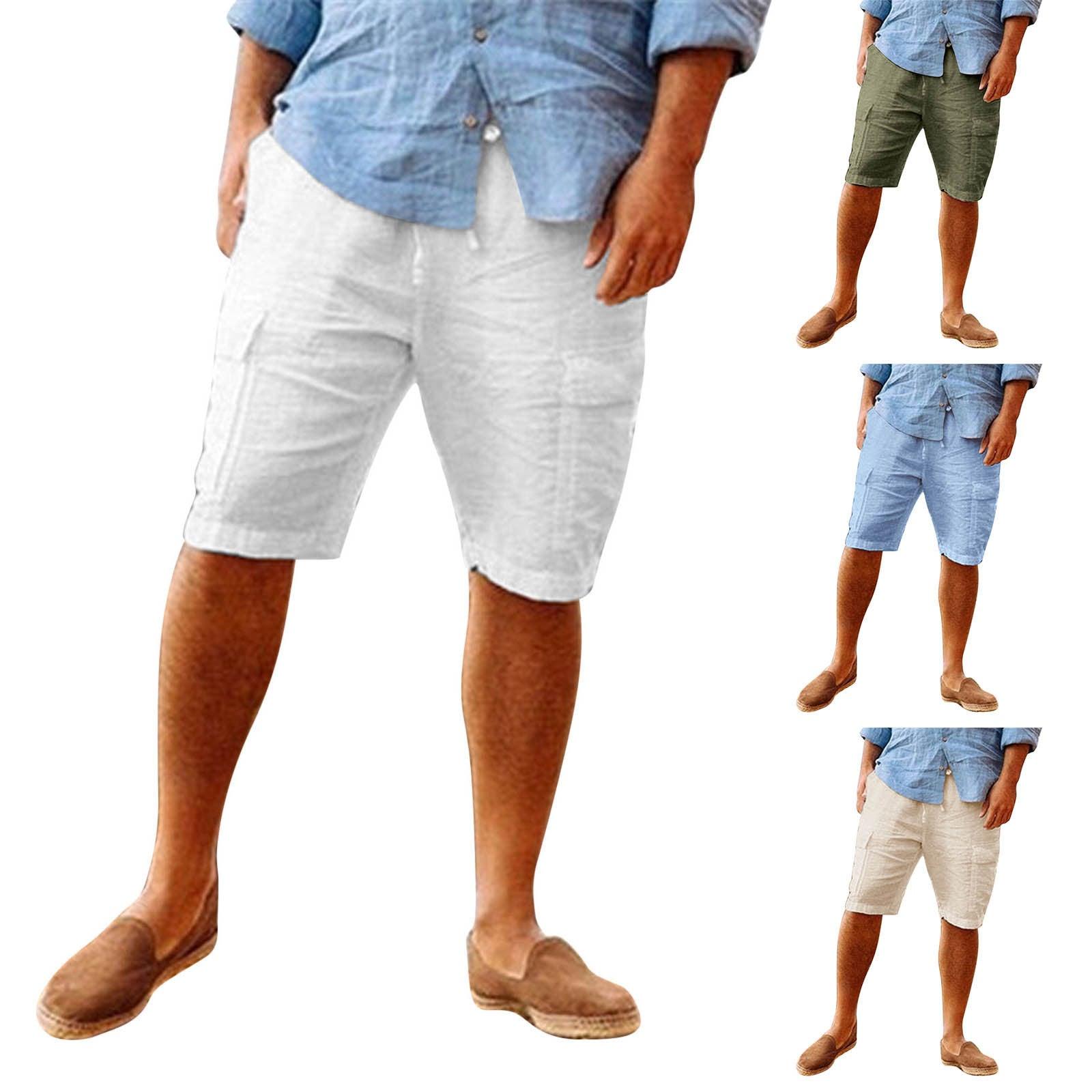 Men's Casual Vacation Beach Hawaiian Cotton Linen Multi-pocket Workwear Shorts - Elite Essence Store