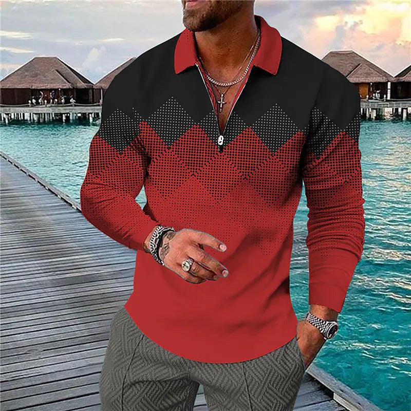 Geometric 3D Printing Long-sleeve Zipper Lapel Casual Shirt - Elite Essence Store