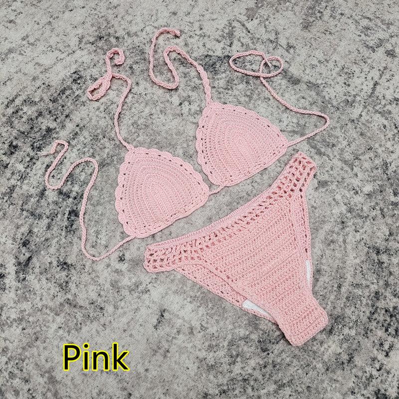 3-piece European And American Handmade Crochet Bikini Beach Skirt Swimsuit Suit - Elite Essence Store