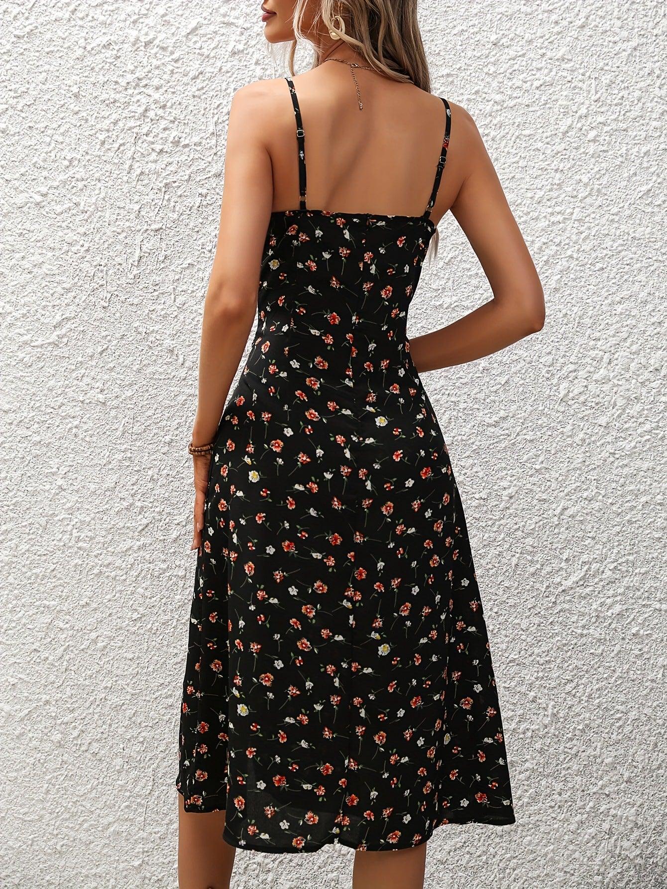 New Polka Dot Print Suspender Dress Summer Sexy Slit Long Dresses For Womens Clothing - Elite Essence Store