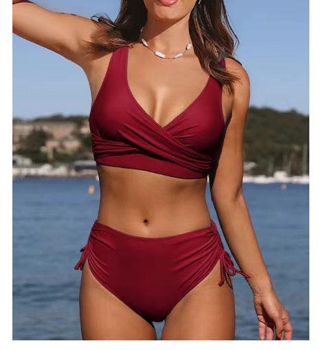 Women's Seaside Swimwear Cross Strap Solid Color Split Swimsuit Bikini - Elite Essence Store