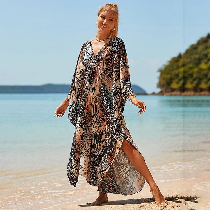 Polyester National Wind Positioning Printed Beach Smock Robe Type Sunscreen Shirt Holiday Dress - Elite Essence Store