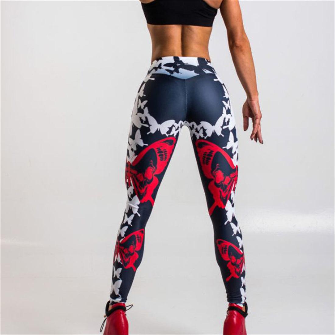 Red Butterfly Print Leggings Women's Sports Yoga Pants - Elite Essence Store