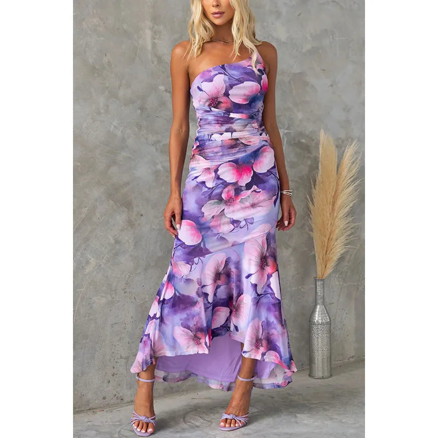 Flowerst One-shoulder woman Dress Summer