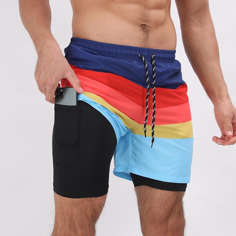 Gradient Printed Beach Shorts Double Layer Casual Sport Shorts - Elite Essence Store