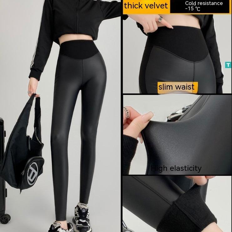 New Autumn And Winter Stretch Tight Leather Pants Pu Matte Thin Velvet Weight Loss Pants Leggings - Elite Essence Store