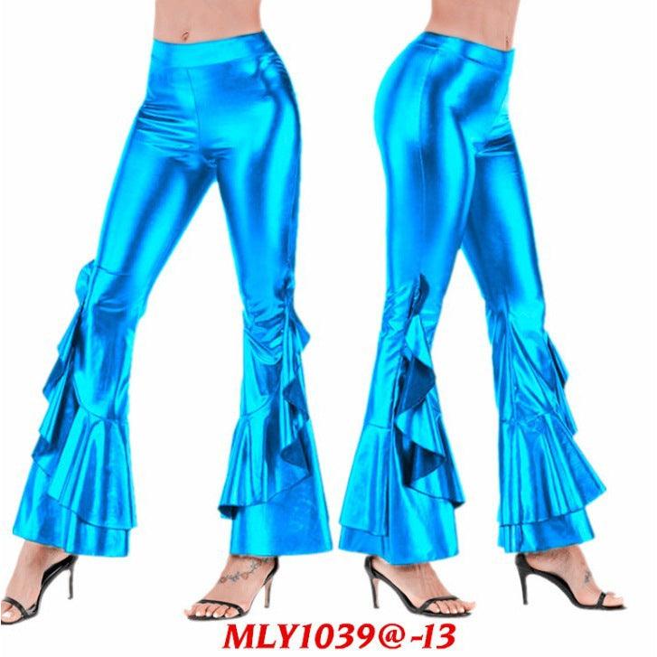 Women's Bright Slim-fit Imitation Leather Irregular Bell-bottom Pants - Elite Essence Store