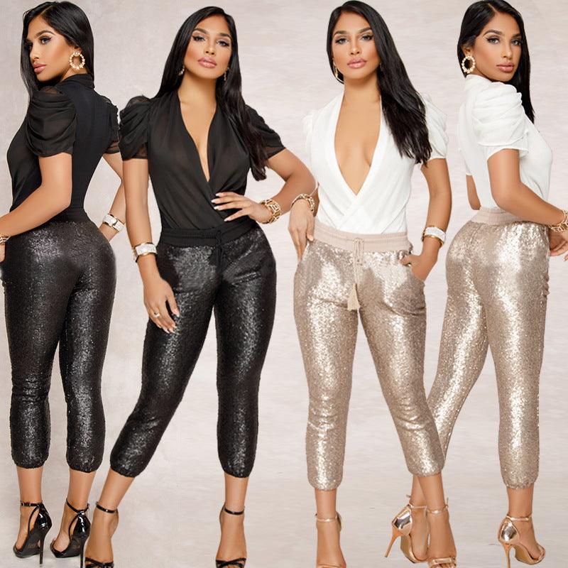 Women's European And American Casual Pearl Glitter Pencil Pants - Elite Essence Store