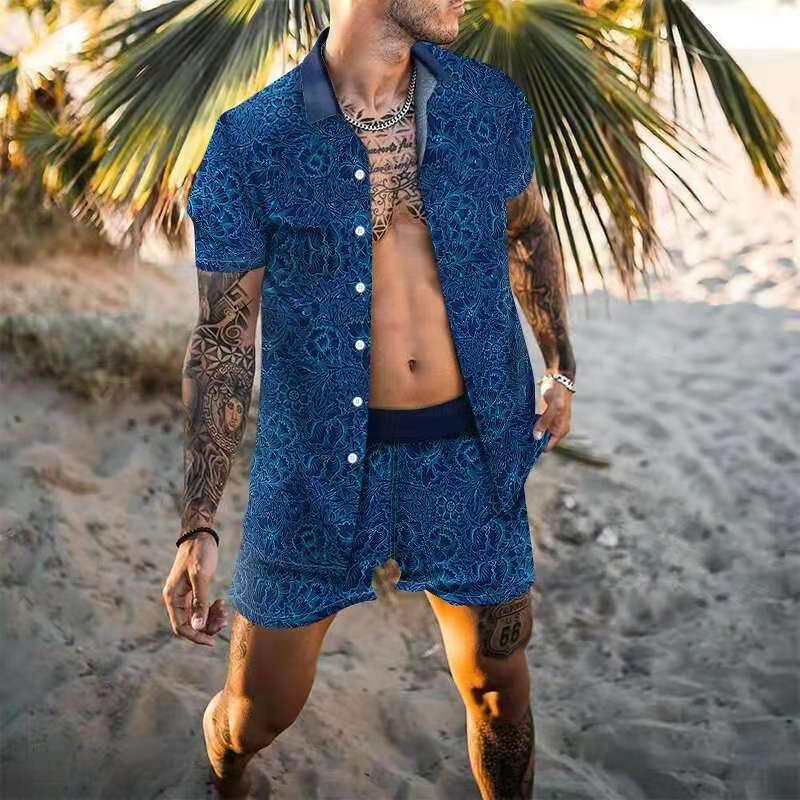 Printed Casual Loose Two-Piece Beach Suit Men - Elite Essence Store