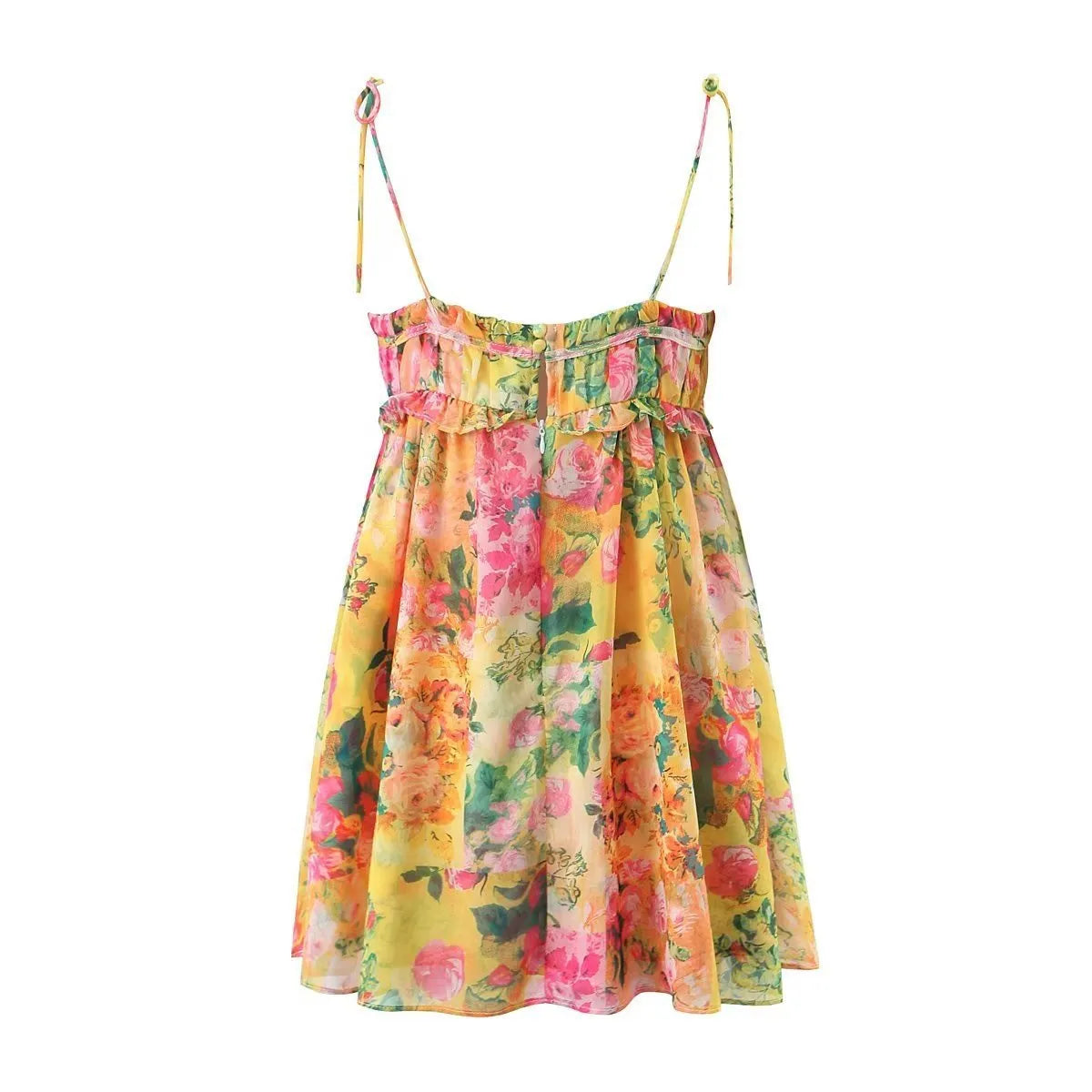 Flowers Suspender Dress Summer Fashion Ruffled Holiday Beach