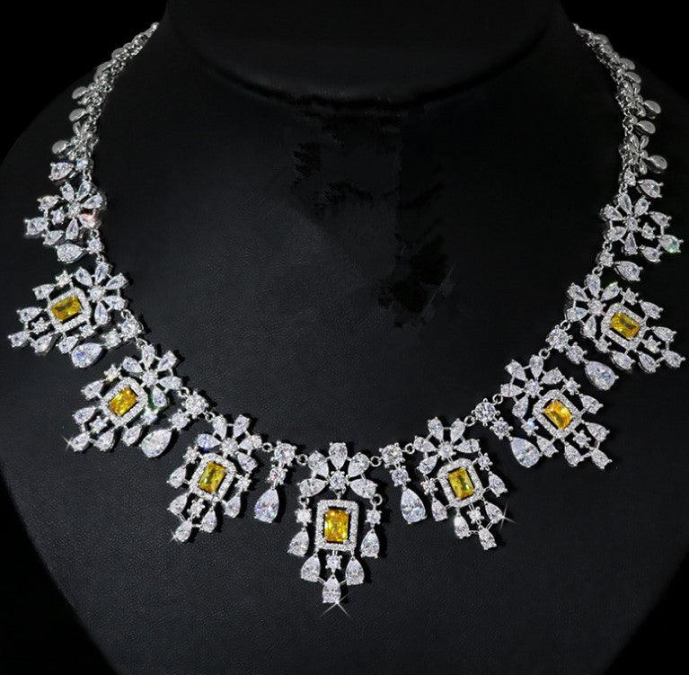 European And American Fashion Retro Square Zircon Necklace Earrings - Elite Essence Store