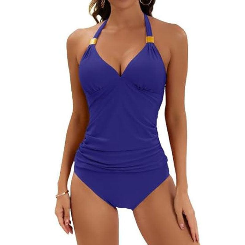 Women's Pure Color Halter Split Tie Two Piece Swimsuit - Elite Essence Store