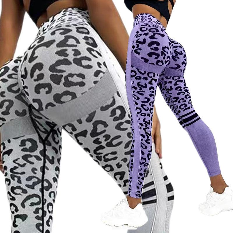 Chemical Fiber Blend Leopard Print Yoga High Waist Tights Fashion Sports Seamless Trousers Fitness Pants - Elite Essence Store