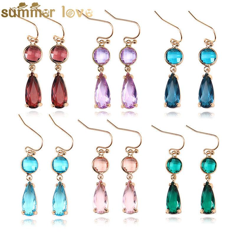 Copper Edging Geometric Multicolor K9 Glass Crystal Pendant Earrings - Elite Essence Store