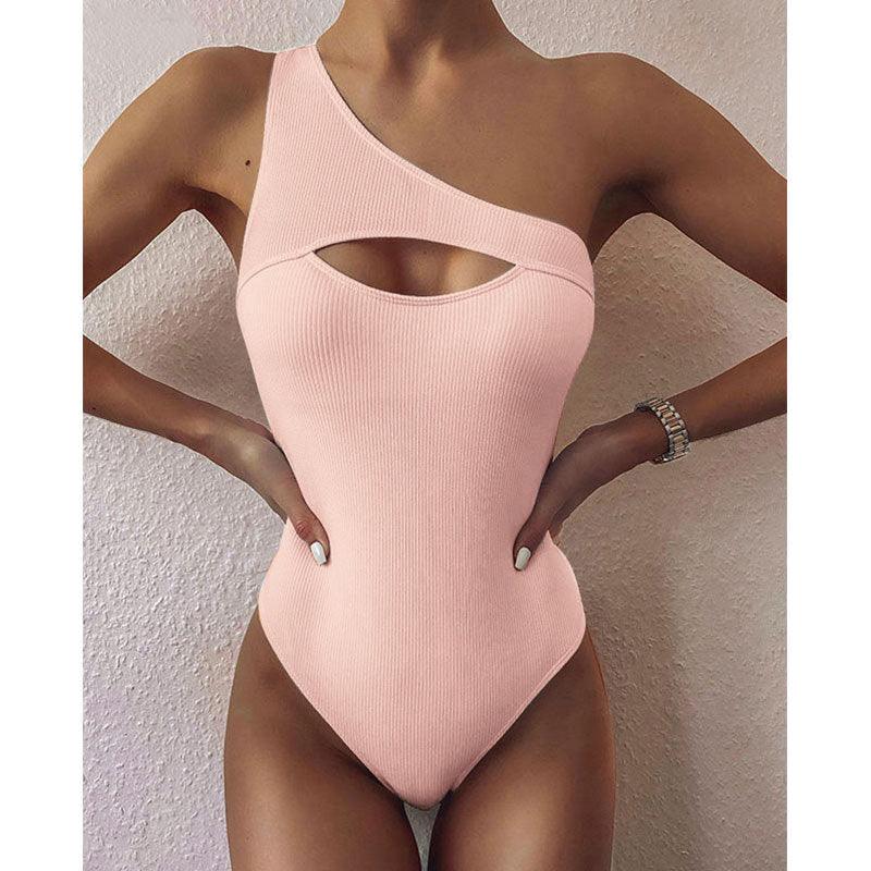 New Bikini Solid Color One-shoulder One-piece Swimsuit Women - Elite Essence Store