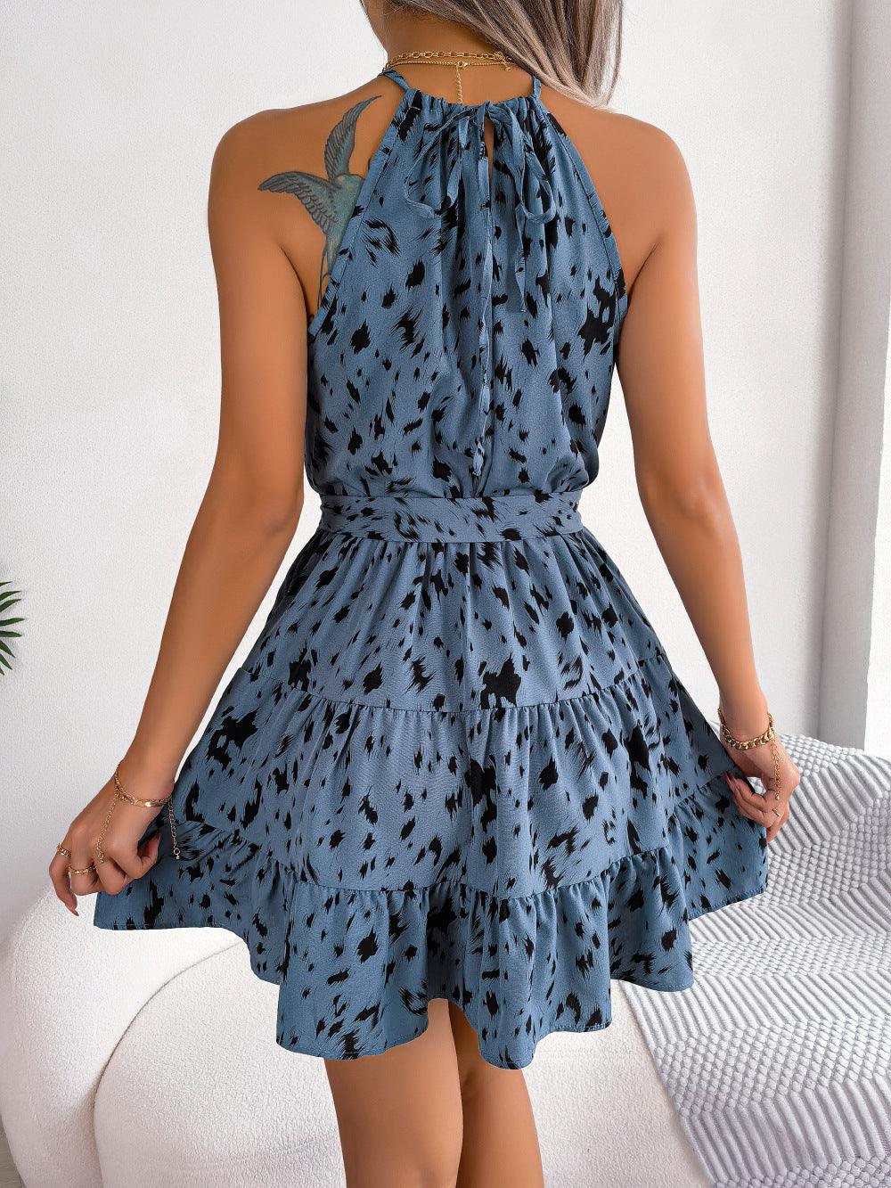 Casual Leopard Print Ruffled Swing Dress Summer Fashion Beach Dresses Women - Elite Essence Store