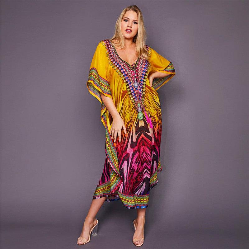 Polyester National Wind Positioning Printed Beach Smock Robe Type Sunscreen Shirt Holiday Dress - Elite Essence Store