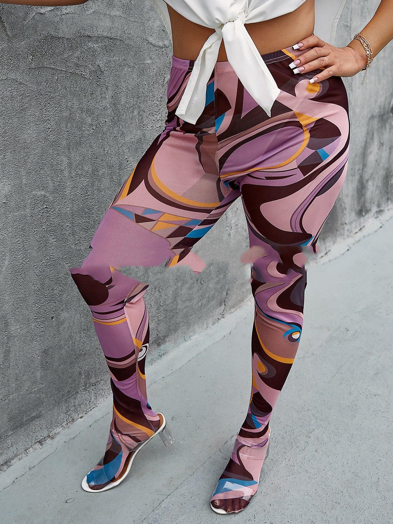 High Waist Magic Double Button Print Medium Pressure Ordinary Ninth Pants Hip Lift ThinLeggings - Elite Essence Store