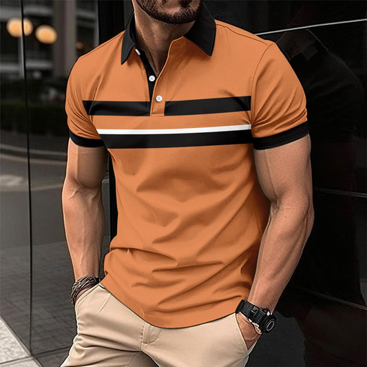 Men's Casual Polo Collar Button Business Digital Printed All-matching Top - Elite Essence Store