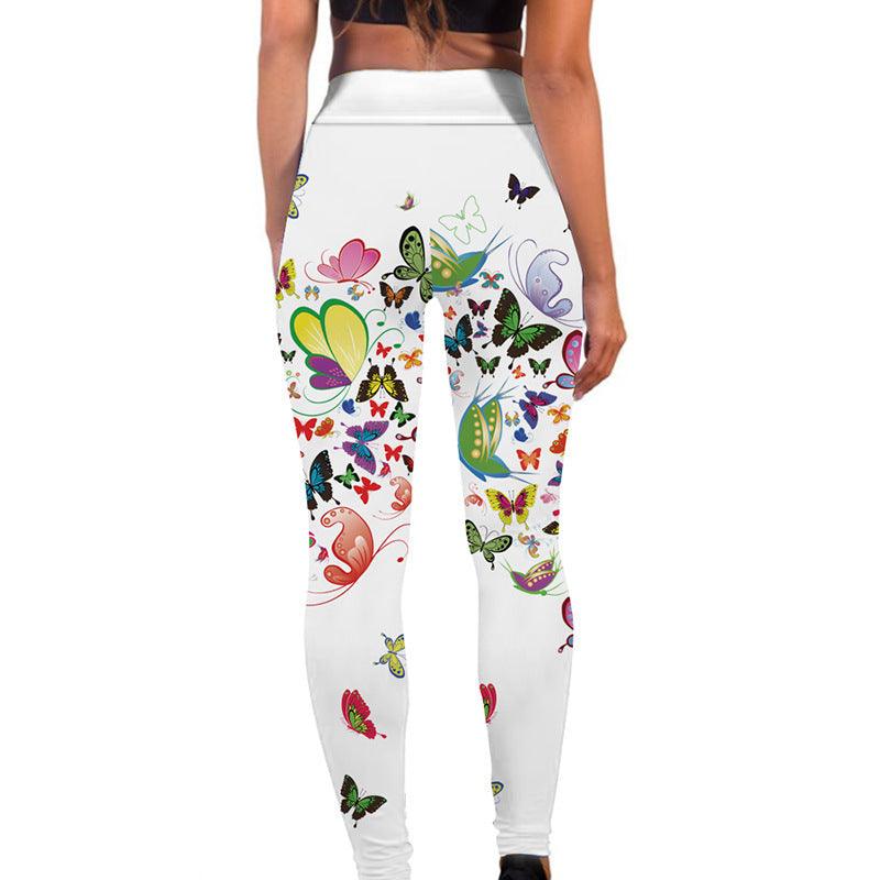 Printed Floral Butterfly Leggings High Waist Slim Yoga Pants Leggings - Elite Essence Store