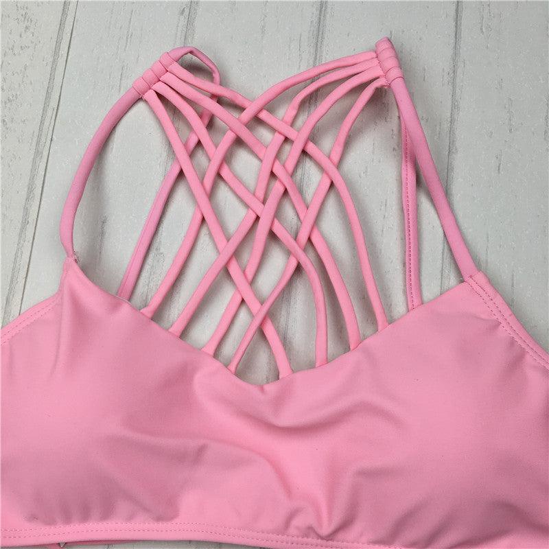 cut out Bikinis Sexy pink bandage cut out Halter bikini swimsuit women cross Women's swimwear swimming suit - Elite Essence Store