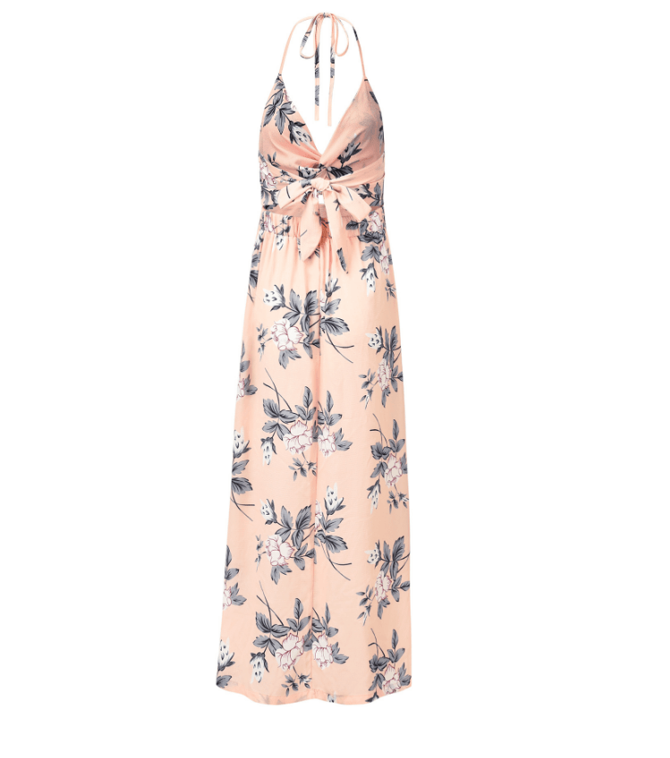 Cross-border exclusive for Amazon explosions women's sling V-neck chiffon print dress sexy split beach dress - Elite Essence Store