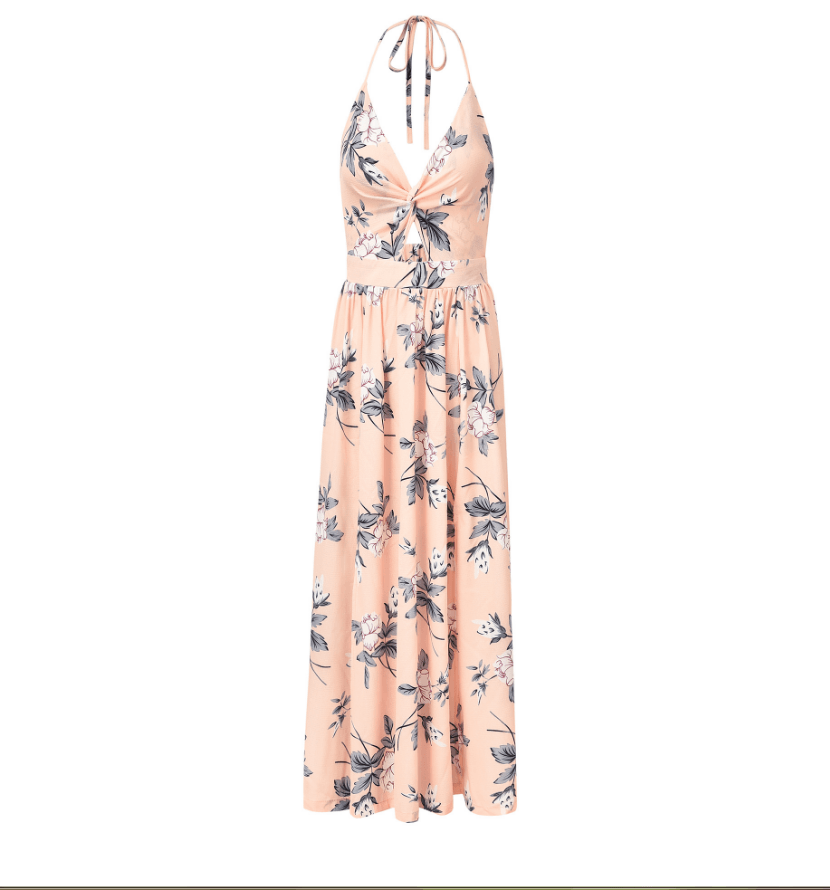 Cross-border exclusive for Amazon explosions women's sling V-neck chiffon print dress sexy split beach dress - Elite Essence Store