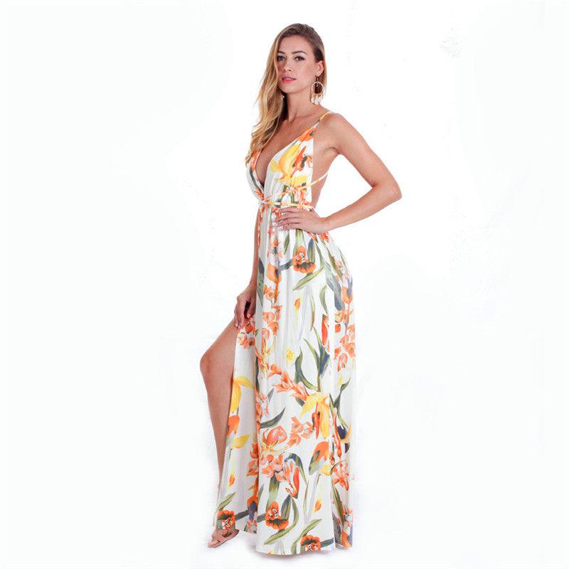 European and American Fashion Halter Sexy Suspender Wrap Chest Beach Long Dress - Elite Essence Store