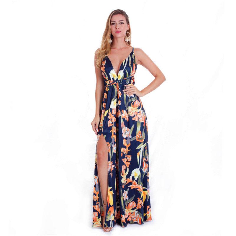 European and American Fashion Halter Sexy Suspender Wrap Chest Beach Long Dress - Elite Essence Store