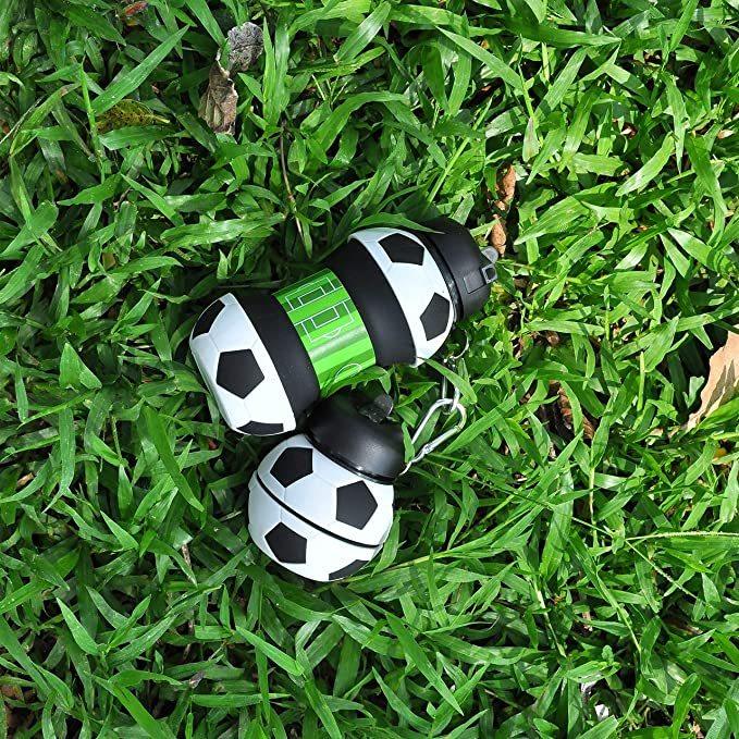 Football Soccer Silicone Water Bottle with Straw Foldable Collapsible Travel Non-toxic Bottles Innovating Camping - Elite Essence Store