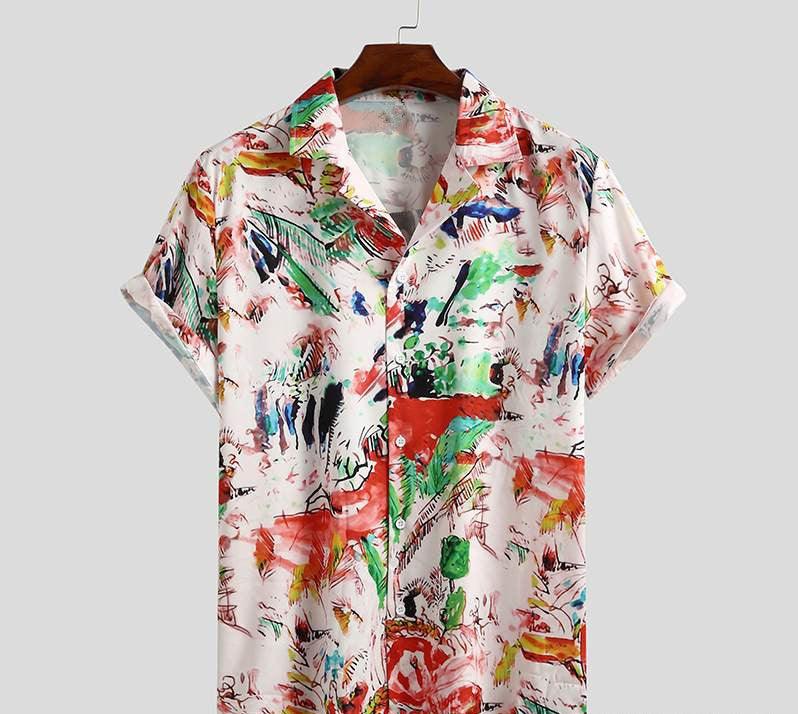 Men's Short Sleeve Printed Shirt Summer Hawaiian Beach Men's Shirt - Elite Essence Store