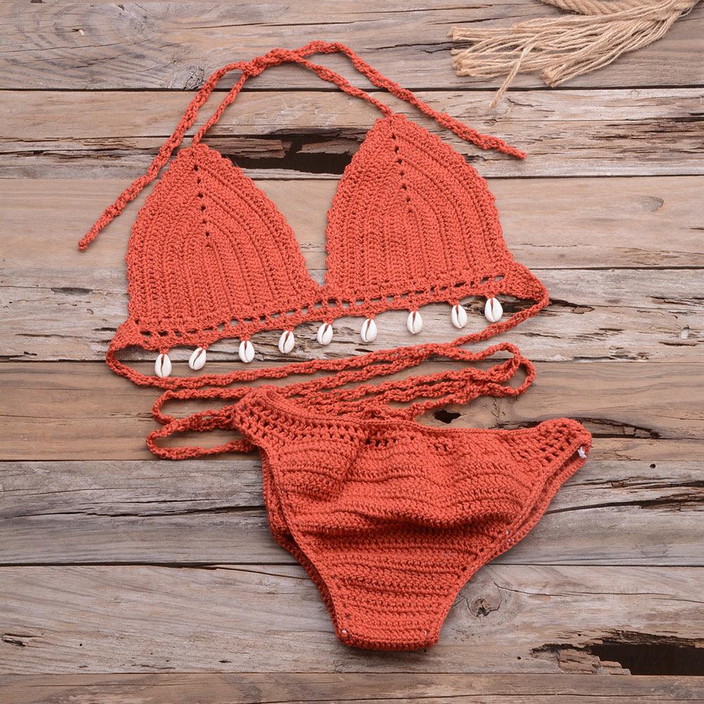 Hollow Shell Top Hand-Woven Bikini Outdoor - Elite Essence Store