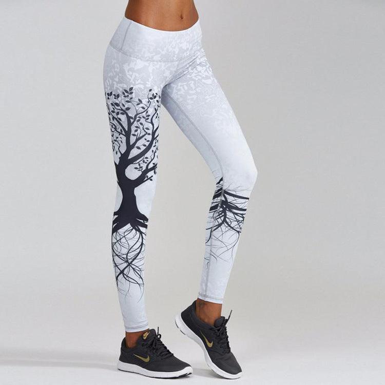 Printed Black Big Tree Buttocks High Waist Sports Fitness Yoga Wear Leggings - Elite Essence Store