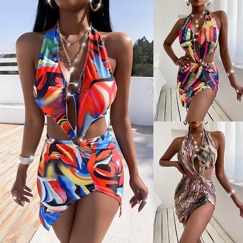 Sexy Bikini Print One-Piece Swimsuit Women - Elite Essence Store