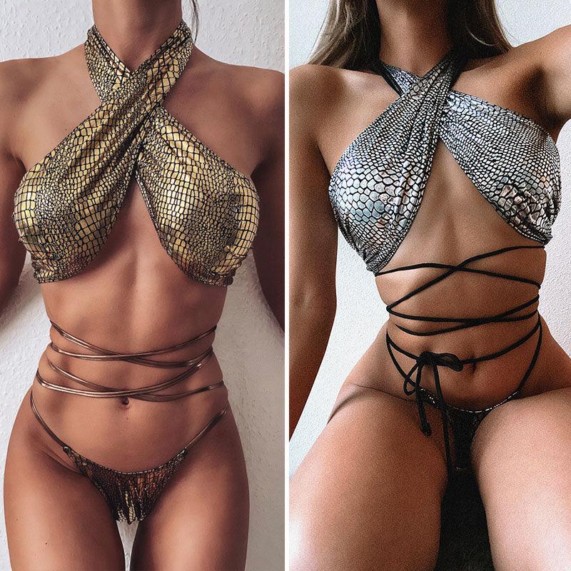 Bikini sexy bikini hot style snake print fabric strappy swimsuit - Elite Essence Store