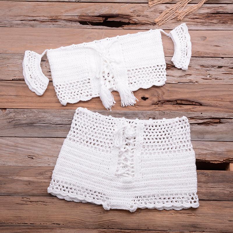 European and American hot style six-color beach bikini suit women's knitted swimwear crochet bohemian bra - Elite Essence Store