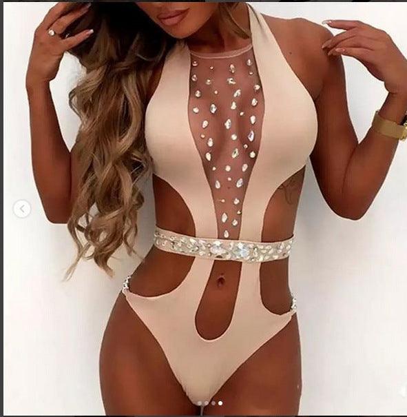 Sexy Women One Piece Swimwear Beachsets Lace Up Mesh Patchwork Monokini Bathings High Waist Thong Bathing Bodysuits Sets - Elite Essence Store