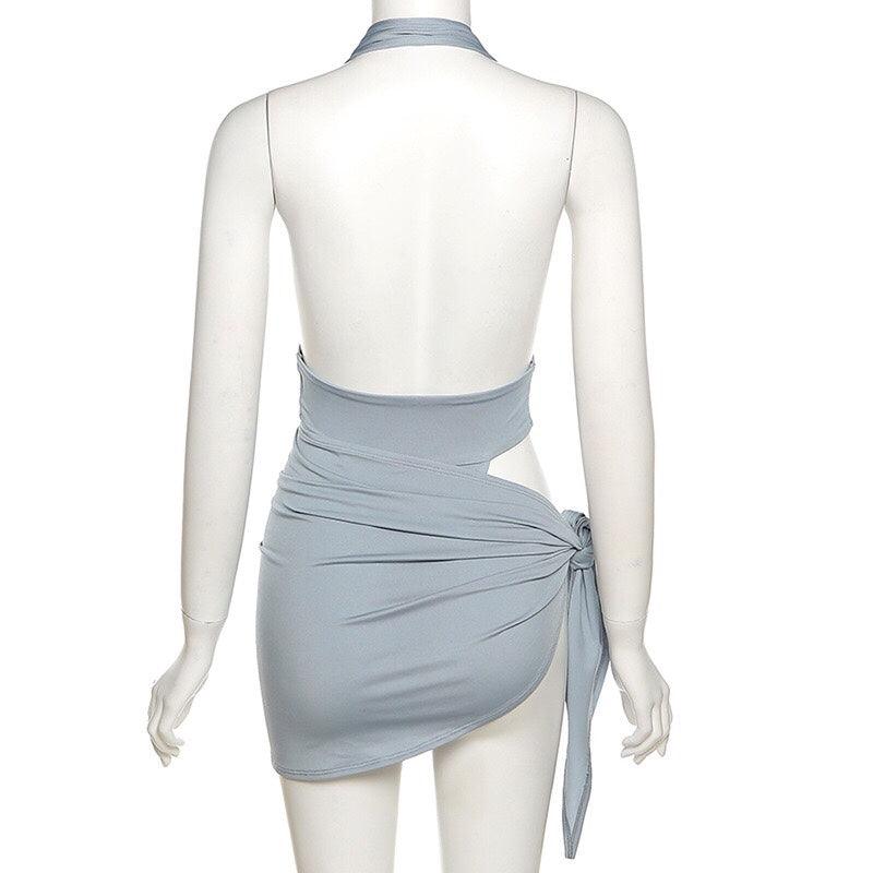 Gray-blue Two-piece Swimsuit With Snap Button To Wear Outside Swimsuit - Elite Essence Store