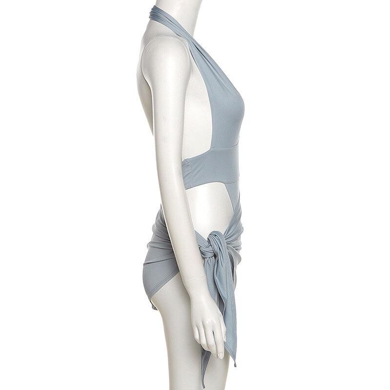 Gray-blue Two-piece Swimsuit With Snap Button To Wear Outside Swimsuit - Elite Essence Store