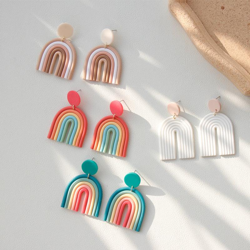 Ins Rainbow Polymer Clay Earrings Clay Hand Made Retro - Elite Essence Store