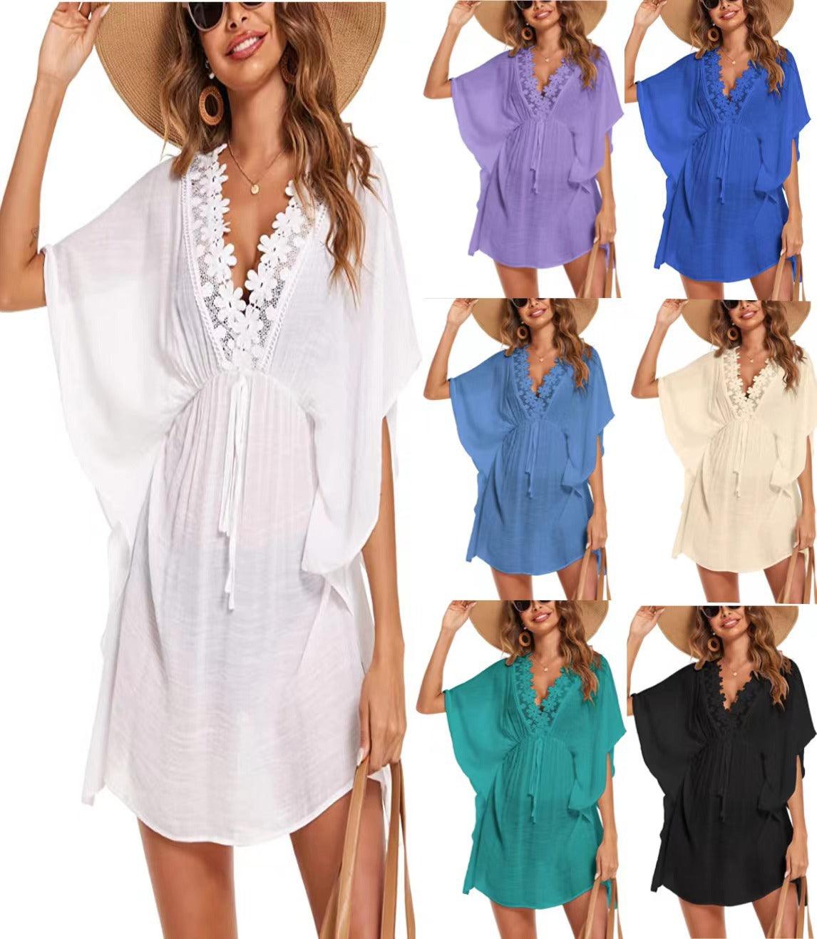 Bikini Blouse European And American Sun-proof Beach Dress V-neck Lace Dress - Elite Essence Store