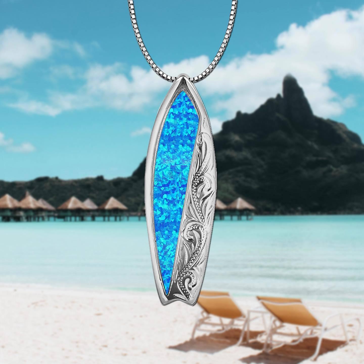 Blue Opal Surfboard Necklace Surfboard Pendant - Elite Essence Store