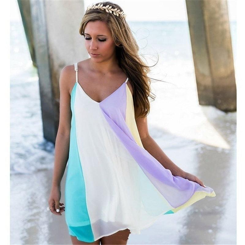 Chiffon Rainbow Sling Dress Beach Dress - Elite Essence Store