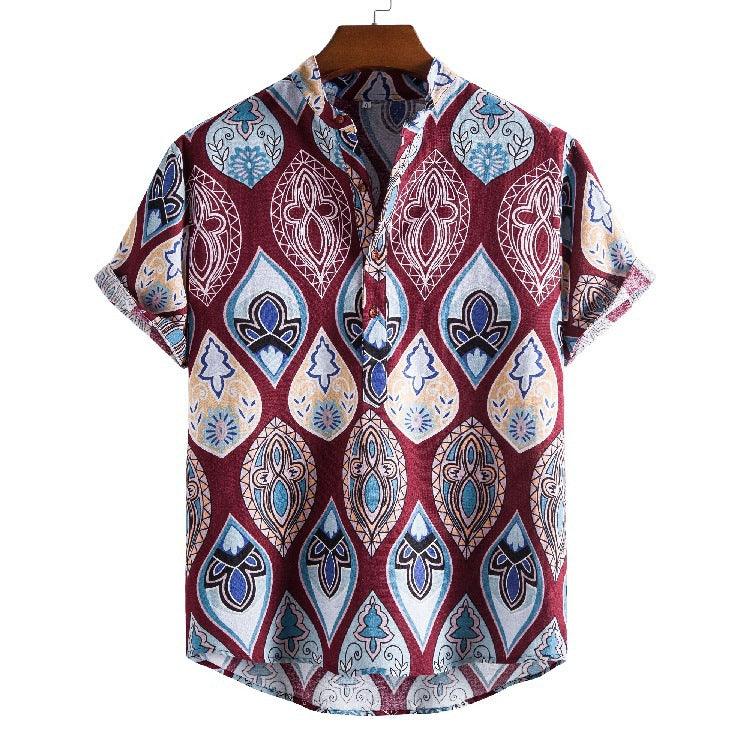 Stand Collar Ethnic Style Series Printed Casual Shirt - Elite Essence Store