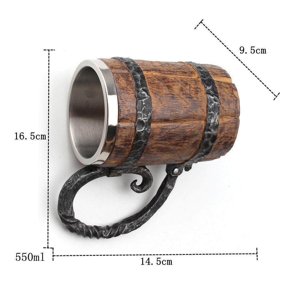 Simulation Wooden Barrel Double-layer Beer Creative Personality Resin Stainless Steel Liner Drinking Cup - Elite Essence Store