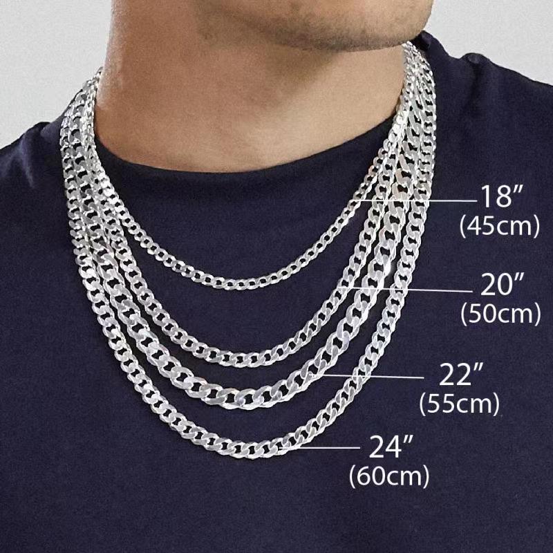 S925 Sterling Silver Simple Trendy Men's Curb Necklace Domineering Cuban Clavicle Chain - Elite Essence Store