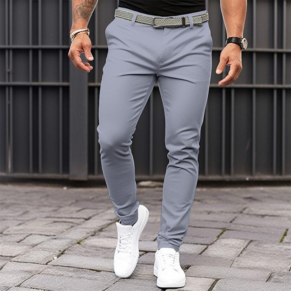 Men's Pure Color Tight Pocket Zipper Business Casual Slim-fitting Trousers - Elite Essence Store